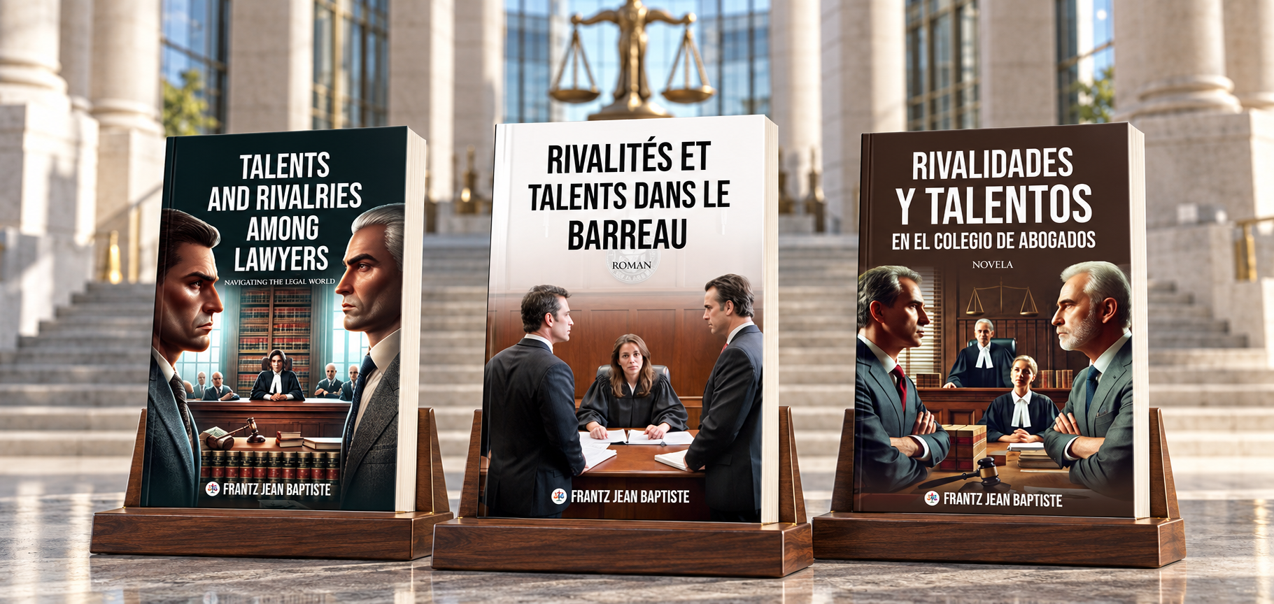 Trois éditions du roman de Frantz Jean Baptiste sur le barreau